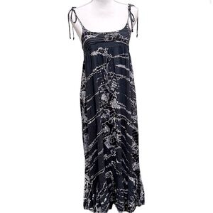 YOUNG FABULOUS & BROKE Navy and White Tie Shoulder Tie Dye Tiered Maxi Dress M